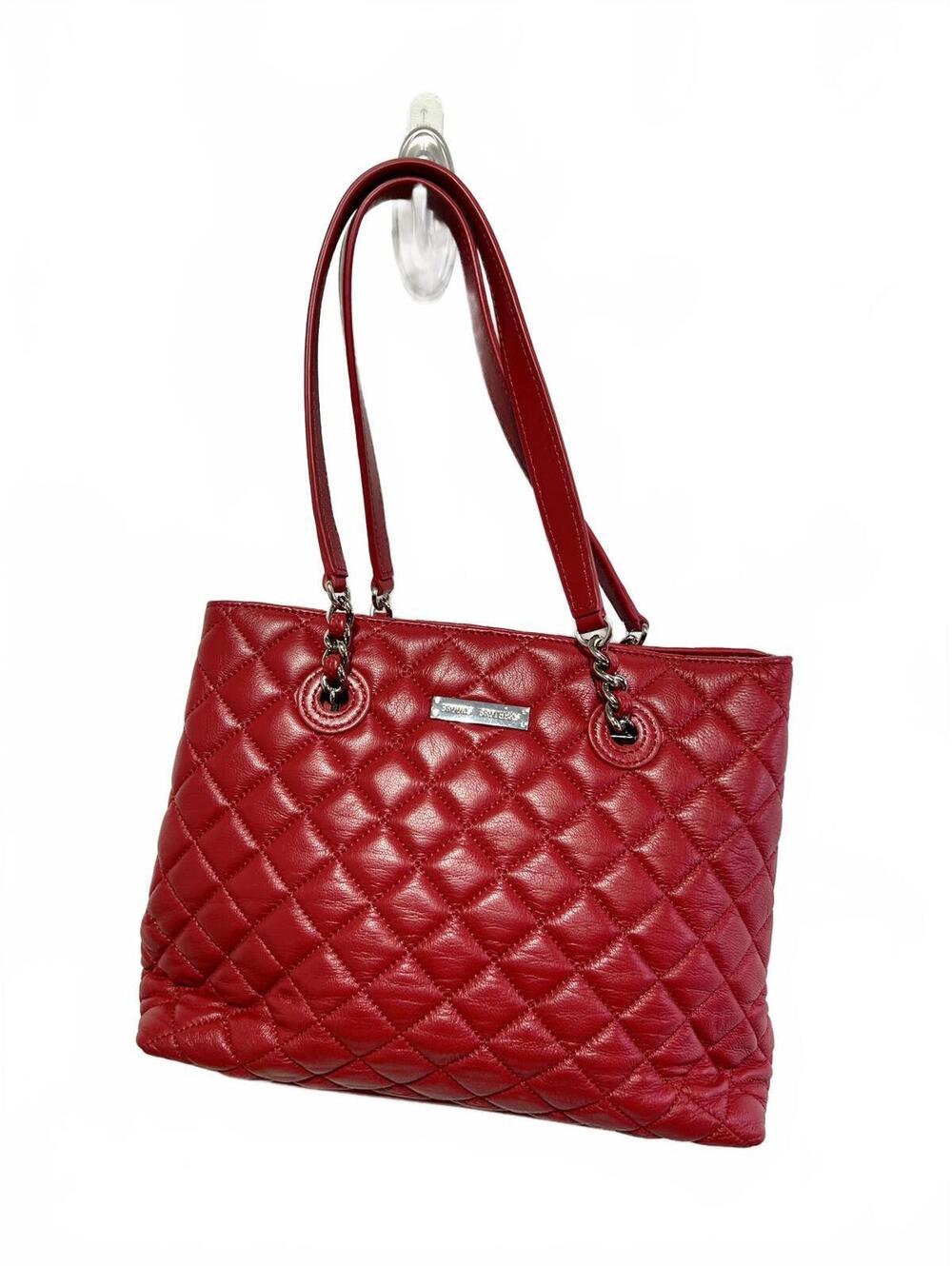 Brooks Brothers Red Quilted Leather Chain Shoulder Tote Bag